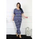 Moda Çizgi Kadın 5XL-6XL-7XL-8XL Büyük Beden Kısa Kol Pijama Takım 75010