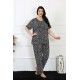Moda Çizgi Kadın 5XL-6XL-7XL-8XL Büyük Beden Kısa Kol Pijama Takım 75011