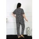 Moda Çizgi Kadın 5XL-6XL-7XL-8XL Büyük Beden Kısa Kol Pijama Takım 75011