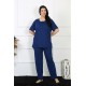 Moda Çizgi Kadın 5XL-6XL-7XL-8XL Büyük Beden Lacivert Kısa Kol Pijama Takım 75012