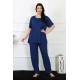 Moda Çizgi Kadın 5XL-6XL-7XL-8XL Büyük Beden Lacivert Kısa Kol Pijama Takım 75012