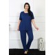 Moda Çizgi Kadın 5XL-6XL-7XL-8XL Büyük Beden Lacivert Kısa Kol Pijama Takım 75012