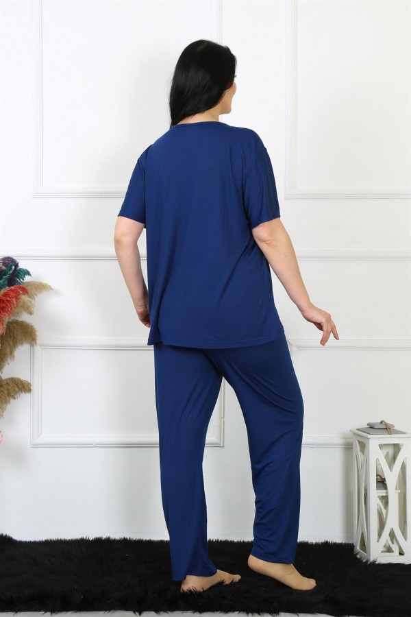 Moda Çizgi Kadın 5XL-6XL-7XL-8XL Büyük Beden Lacivert Kısa Kol Pijama Takım 75012