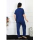 Moda Çizgi Kadın 5XL-6XL-7XL-8XL Büyük Beden Lacivert Kısa Kol Pijama Takım 75012