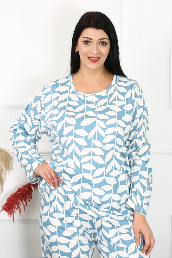 Moda Çizgi Kadın 5XL-6XL-7XL-8XL Büyük Beden Uzun Kol Pijama Takım 202216