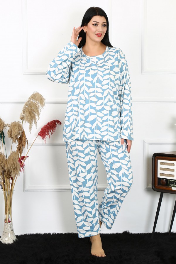 Moda Çizgi Kadın 5XL-6XL-7XL-8XL Büyük Beden Uzun Kol Pijama Takım 202216