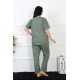 Moda Çizgi Kadın 5XL-6XL-7XL-8XL Büyük Beden Yeşil Kısa Kol Pijama Takım 75012