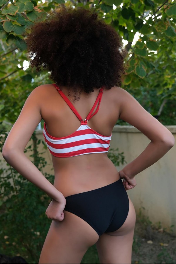 Moda Çizgi Kadın Alt Üst Kırmızı Bikini Takım 35009