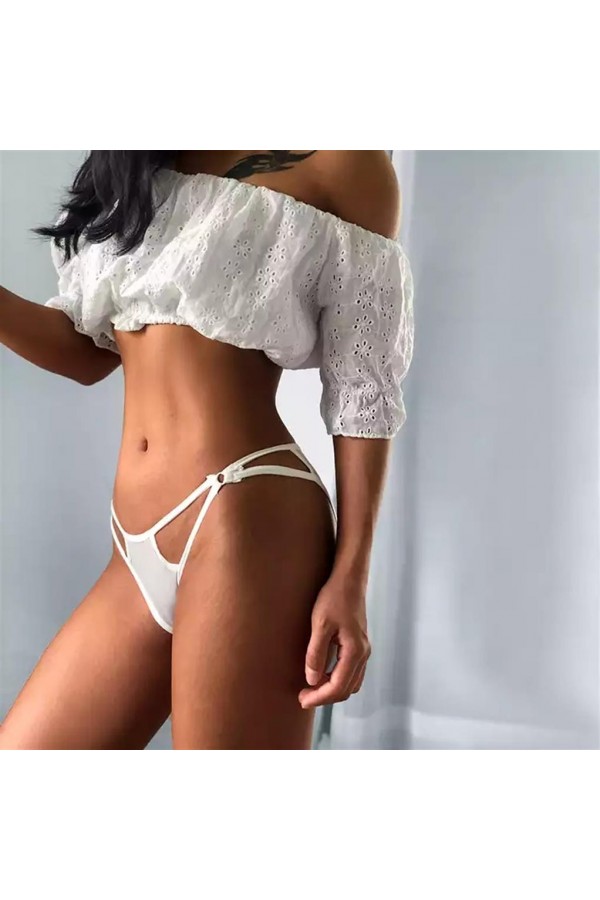 Moda Çizgi Kadın Beyaz Fantezi Slip Külot 126