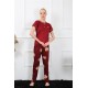 Moda Çizgi Kadın Bordo Kısa Kol Pijama Takım 20388