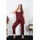Moda Çizgi Kadın Büyük Beden Kırmızı Ekoseli İp Askılı Pijama Takım 202197