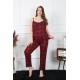 Moda Çizgi Kadın Büyük Beden Kırmızı Ekoseli İp Askılı Pijama Takım 202197