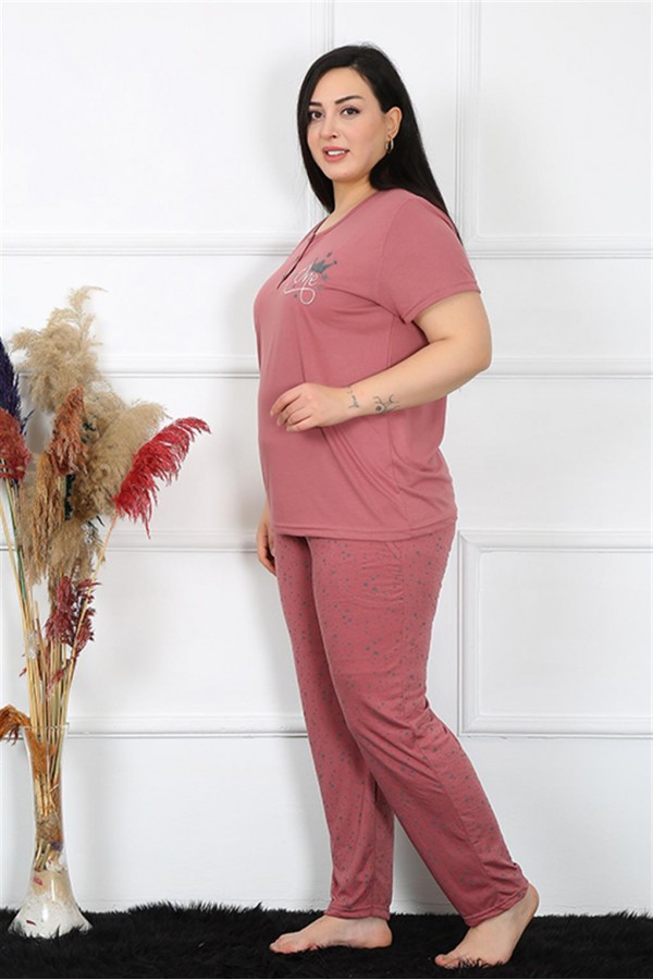 Moda Çizgi Kadın Büyük Beden Kısa Kol Pijama Takım 202186