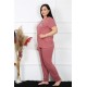 Moda Çizgi Kadın Büyük Beden Kısa Kol Pijama Takım 202186