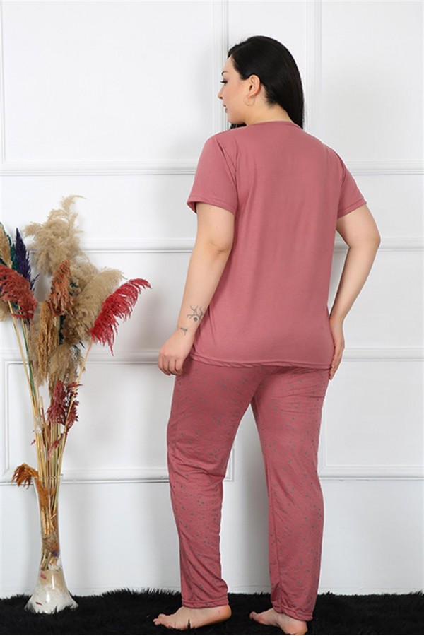 Moda Çizgi Kadın Büyük Beden Kısa Kol Pijama Takım 202186