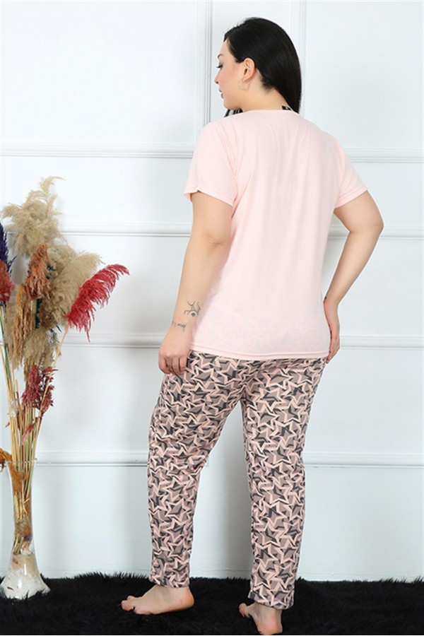Moda Çizgi Kadın Büyük Beden Kısa Kol Pijama Takım 202187