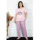 Moda Çizgi Kadın Büyük Beden Kısa Kol Pijama Takım 202188