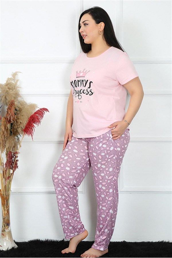 Moda Çizgi Kadın Büyük Beden Kısa Kol Pijama Takım 202188