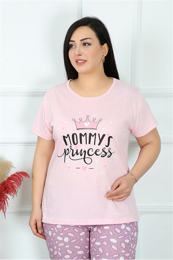 Moda Çizgi Kadın Büyük Beden Kısa Kol Pijama Takım 202188