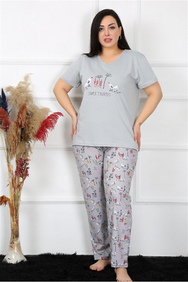 Moda Çizgi Kadın Büyük Beden Kısa Kol Pijama Takım 202189