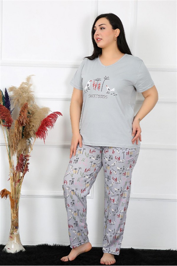 Moda Çizgi Kadın Büyük Beden Kısa Kol Pijama Takım 202189