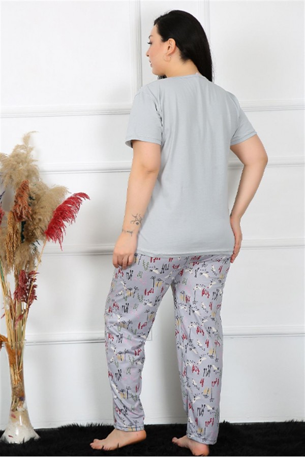 Moda Çizgi Kadın Büyük Beden Kısa Kol Pijama Takım 202189