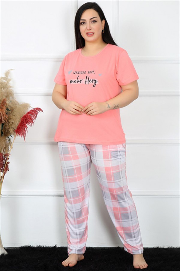 Moda Çizgi Kadın Büyük Beden Kısa Kol Pijama Takım 202190