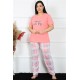 Moda Çizgi Kadın Büyük Beden Kısa Kol Pijama Takım 202190