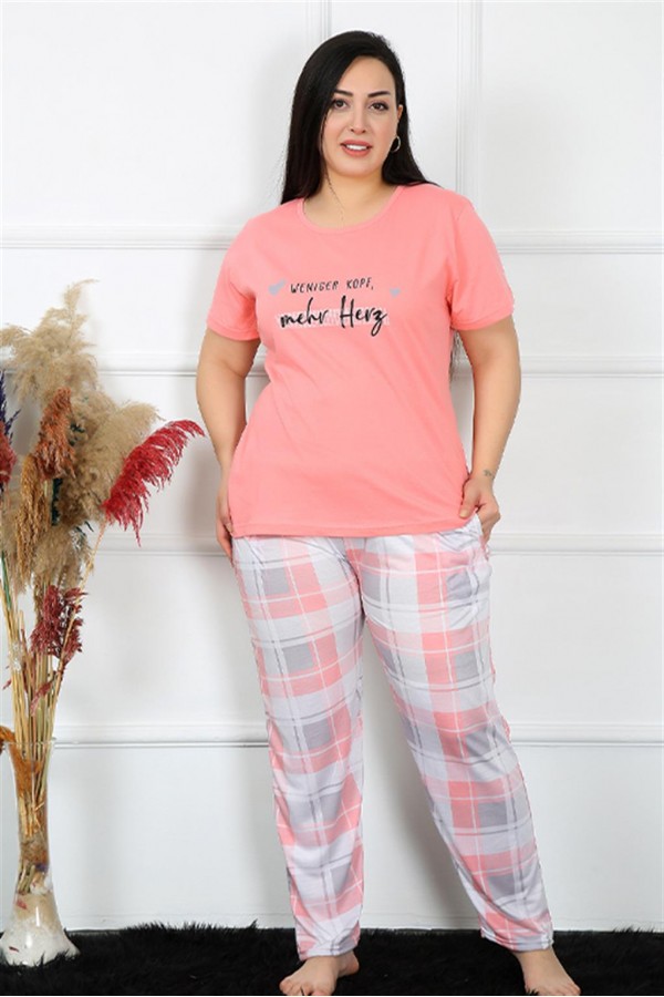 Moda Çizgi Kadın Büyük Beden Kısa Kol Pijama Takım 202190