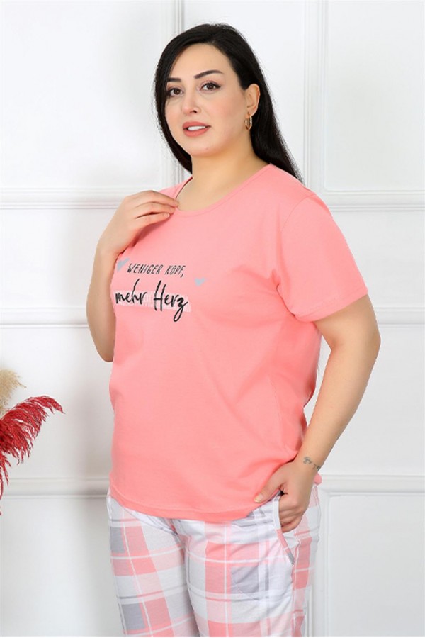Moda Çizgi Kadın Büyük Beden Kısa Kol Pijama Takım 202190