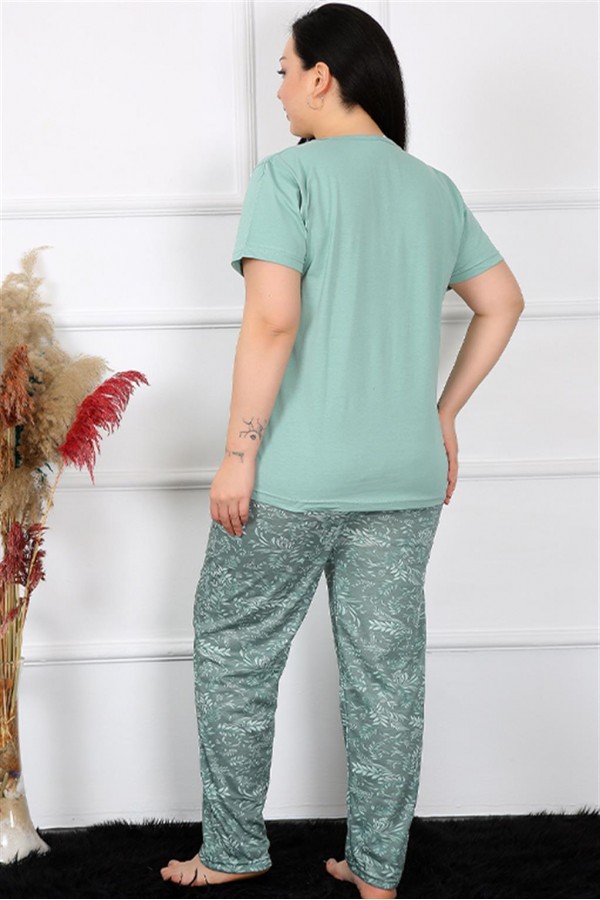 Moda Çizgi Kadın Büyük Beden Kısa Kol Pijama Takım 202191