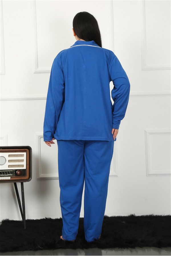Moda Çizgi Kadın Büyük Beden Önden Düğmeli Parlement Pijama Takım 202185
