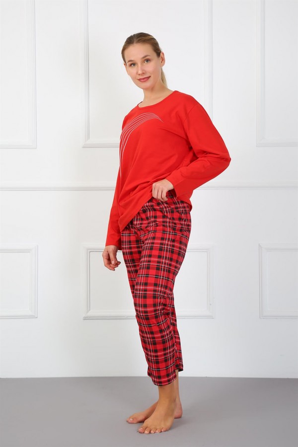 Moda Çizgi Kadın Büyük Beden Penye Pijama Takım 202178