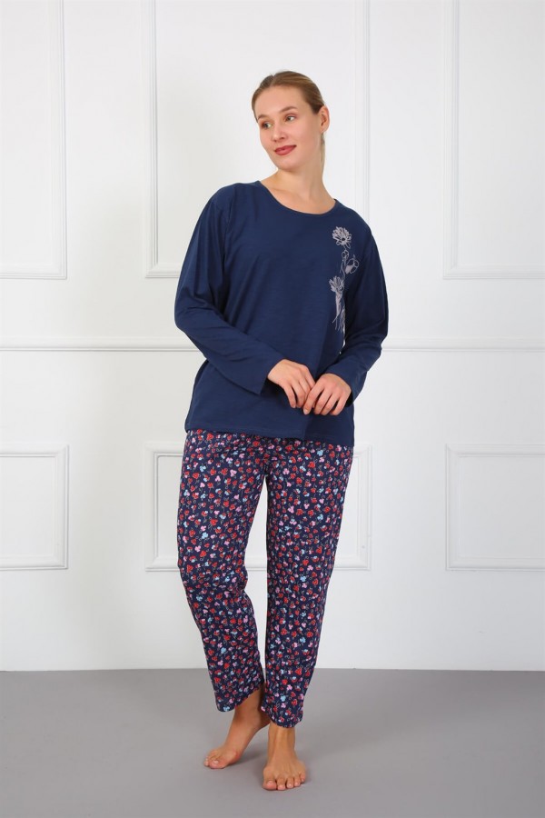 Moda Çizgi Kadın Büyük Beden Penye Pijama Takım 202184