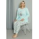 Moda Çizgi Kadın Büyük Beden Penye Uzun Kol Pijama Takım 202211