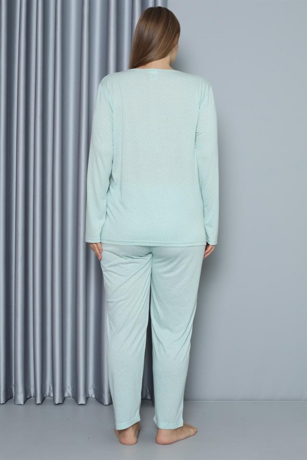 Moda Çizgi Kadın Büyük Beden Penye Uzun Kol Pijama Takım 202212