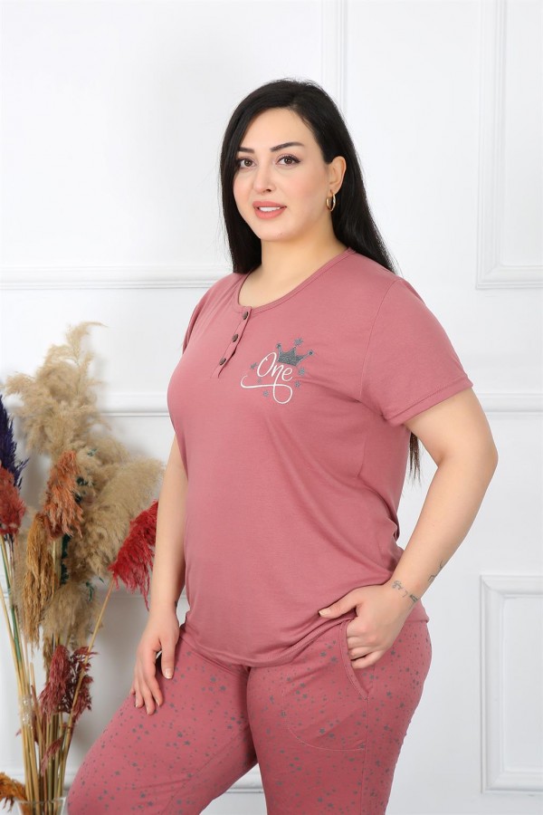Moda Çizgi Kadın Büyük Beden Pijama Takım 202186