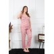 Moda Çizgi Kadın Büyük Beden Somon İp Askılı Pijama Takım 202196