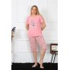 Moda Çizgi Kadın Büyük Beden Viscon Pembe Kapri Pijama Takım 202192