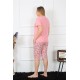 Moda Çizgi Kadın Büyük Beden Viscon Pembe Kapri Pijama Takım 202192