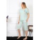 Moda Çizgi Kadın Büyük Beden Viscon Su Yeşili Kapri Pijama Takım 202193