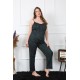 Moda Çizgi Kadın Büyük Beden Yeşil Ekoseli İp Askılı Pijama Takım 202197