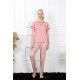 Moda Çizgi Kadın Gül Kurusu Kısa Kol Pijama Takım 20388