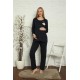 Moda Çizgi Kadın Hamile Lohusa Lacivert  Pijama Takımı 45201