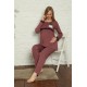Moda Çizgi Kadın Hamile Lohusa Mürdüm  Pijama Takımı 45201