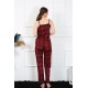 Moda Çizgi Kadın İp Askılı Kırmızı Ekoseli Pijama Takım 4135