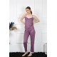 Moda Çizgi Kadın İp Askılı Mürdüm Pijama Takım 4136