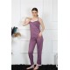 Moda Çizgi Kadın İp Askılı Mürdüm Pijama Takım 4136