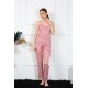 Moda Çizgi Kadın İp Askılı Pudra Pijama Takım 4137
