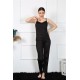 Moda Çizgi Kadın İp Askılı Siyah Pijama Takım 4136